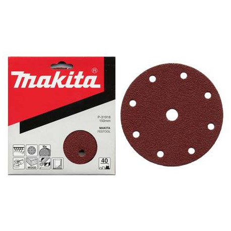 MAKITA P-31918 papír brusný suchý zip 150mm 9 děr K40, 10ks