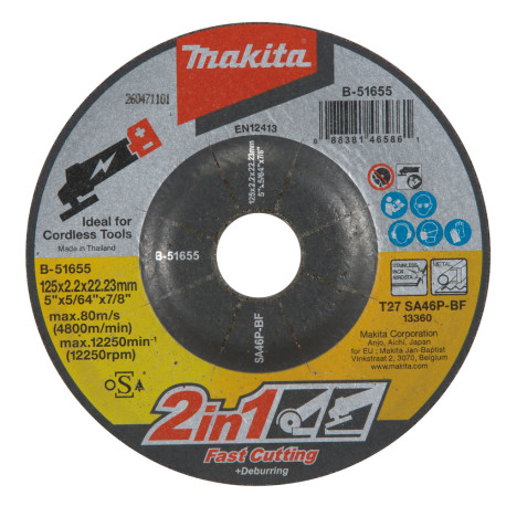 MAKITA B-51655 kotouč brusný/řezný 2v1 125x2.0x22.23mm