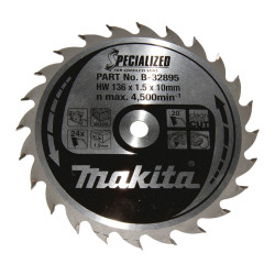 MAKITA B-32895 kotouč pilový dřevo SPECIALIZED 136x1.5x10mm 24Z pro aku pily - old B-09139