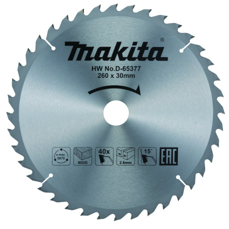 MAKITA D-65377 kotouč pilový dřevo TCT 260x2.6x30mm 40Z